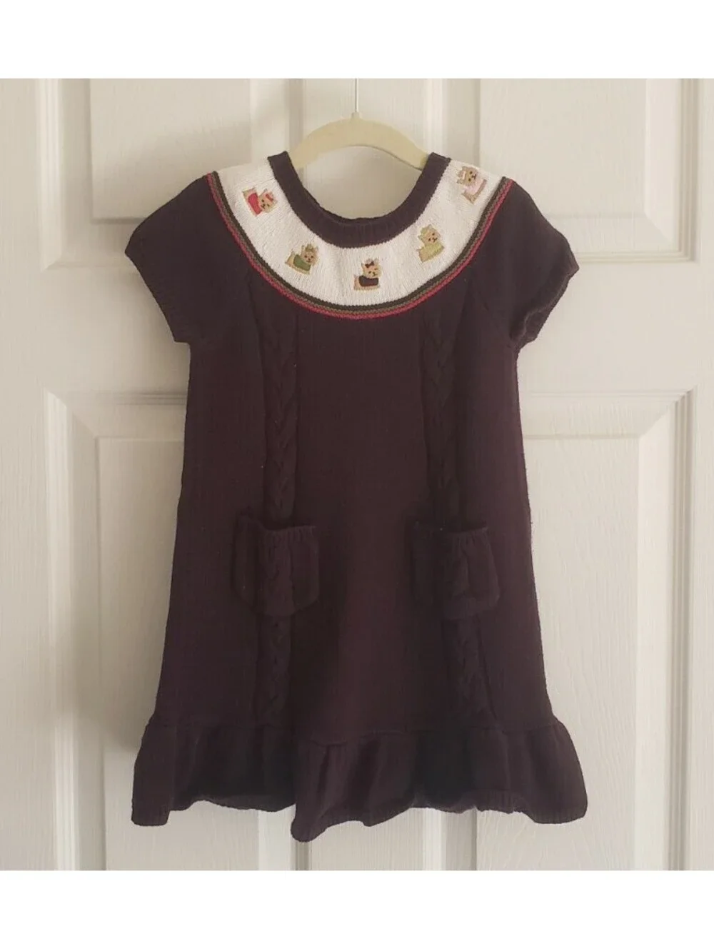 Gymboree Sweater Dress Girls 4T Pups and Kisses Yorkie Plum Purple Short Sleeve